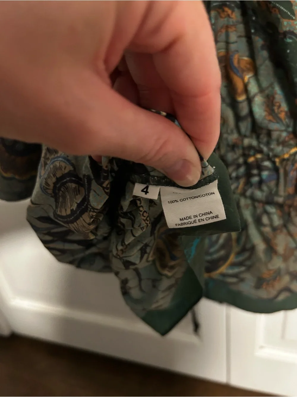 Ulla Johnson Olive Green and Brown Botanical Puff-Sleeve Blouse